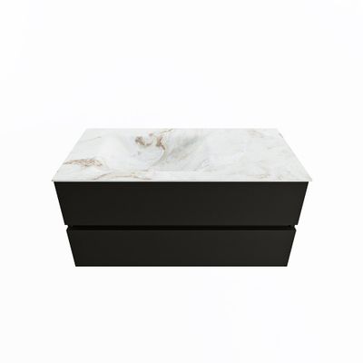 MONDIAZ VICA-DLUX 100cm badmeubel onderkast Urban 2 lades. Inbouw wastafel CLOUD links 1 kraangat, kleur Frappe.
