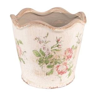 Clayre & Eef Bloempot Ø 16x14 cm Roze Beige Keramiek Bloemen Bloempot