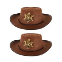 4x stuks stoere bruine cowboy hoed voor kinderen