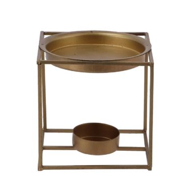 Geurbrander voor amberblokjes/geurolie vierkant - metaal - goud - 10 cm