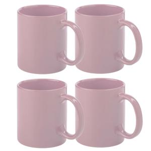 Koffie mokken/bekers - 4x - keramiek - glans - met oor - oud roze - 370 ml