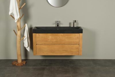 Teak wastafelmeubel 120 cm Ambang basalt 1k