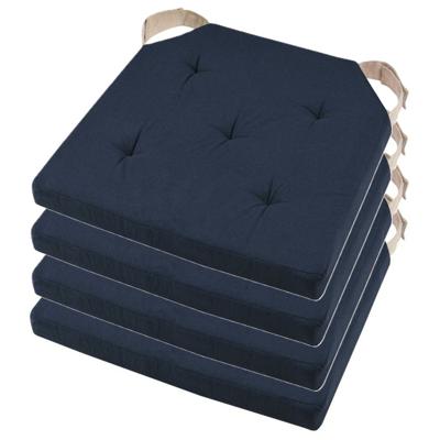 Stof Textile stoelkussen DUO - 4x - donkerblauw - 38 x 38 x 4 cm - klittenband sluiting