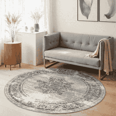 Vloerkleed Lydia Rond Lichtgrijs Ø 160 Cm Laagpolig Home Collectie - Dekbed-Discounter.nl