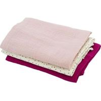 Set van 3 Bamboe Inbakerdoeken - DOMIVA - 1 Bedrukt + 2 Effen - Grenadine Roze - 60x60 cm