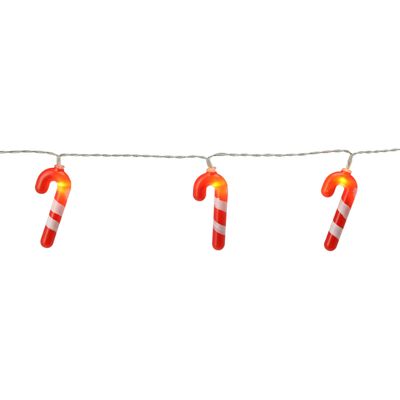Kerst thema lichtsnoer - zuurstokken - rood/wit - 135 cm - batterij
