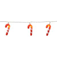 Kerst thema lichtsnoer - zuurstokken - rood/wit - 135 cm - batterij