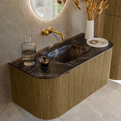 Badmeubel Mondiaz Kurve-Dlux | 100 cm cm | Meubelkleur Dusk | Wastafelkleur Lava | Solid surface | Wasbak midden spoelbak | Zonder kraangat(en)
