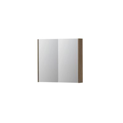 INK SPK2 Spiegelkast - 80x14x74cm - 2 deuren - dubbelzijdige Spiegel - schakelaar en stopcontact - MFC Zuiver eiken 1105220