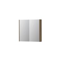 INK SPK2 Spiegelkast - 80x14x74cm - 2 deuren - dubbelzijdige Spiegel - schakelaar en stopcontact - MFC Zuiver eiken 1105220