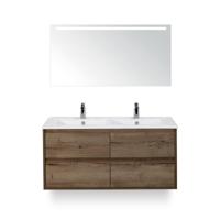 Porto Badmeubelset 120 cm - 4 laden Tabacco - Keramische Wastafel Wit Slim - met Sence Spiegel