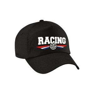 Racing / autosport supporter pet met finish vlag en Nederlandse kleuren zwart voor volwassenen   -