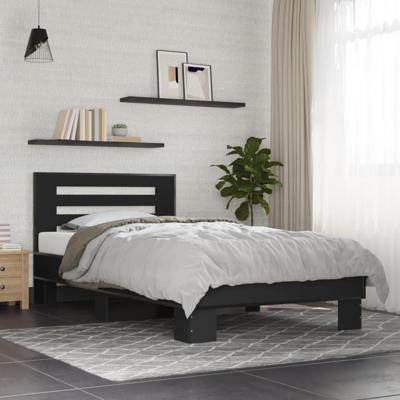 Bedframe bewerkt hout en metaal zwart 90x200 cm