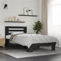 Bedframe bewerkt hout en metaal zwart 90x200 cm
