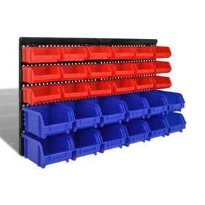 VidaXL 30-delige opbergrek voor aan de wand blauw en rood