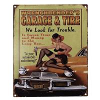 Clayre & Eef Tekstbord 20x25 cm Groen Geel Ijzer Garage & Tire