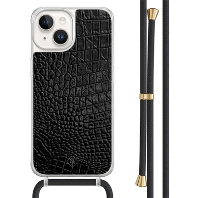 iPhone 14 hoesje met zwart koord - Croco zwart