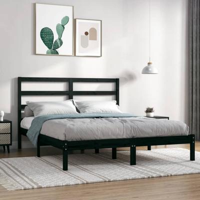Bedframe massief grenenhout zwart 140x190 cm