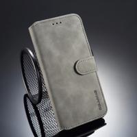 Dg. MING retro olie kant horizontale flip case voor iPhone XS/X met houder & kaartsleuven & portemonnee (grijs)