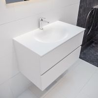 Mondiaz Vica Moon badmeubel wit mat 80 cm 2 lades solid surface enkele spoelbak midden 1 kraangat