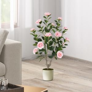 90 cm Kunstboom met Bloemen Kunstmatige Cameliaboom Kunstplant in Pot Cameliaplant met 16 Bloemen en 116 Bladeren Decoratieve Plant