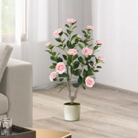 90 cm Kunstboom met Bloemen Kunstmatige Cameliaboom Kunstplant in Pot Cameliaplant met 16 Bloemen en 116 Bladeren Decoratieve Plant