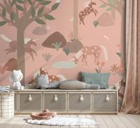 Panoramisch Behang Unicorn - 300x285cm Rol Roze