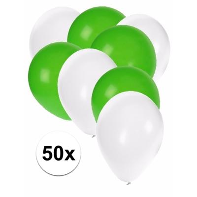 Shoppartners Party Ballonnen - 50x stuks - wit-groen - latex - 27 cm - versiering