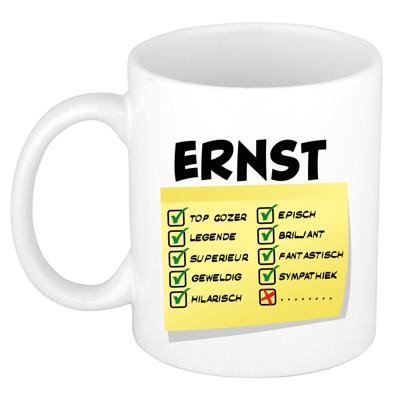 Naam mok Ernst - wit - top gozer - keramiek - 300 ml - cadeau collega beker