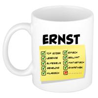 Naam mok Ernst - wit - top gozer - keramiek - 300 ml - cadeau collega beker