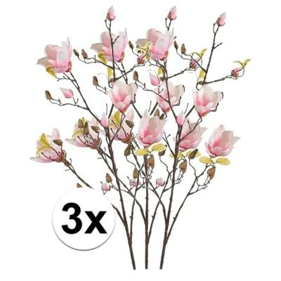 Kunstbloem - 3x - Magnolia - op tak - 105 cm - roze - sierbloemen - decoratie