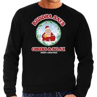 Foute Kersttrui/sweater voor heren - buddha says cheers & relax - zwart - proost - bier