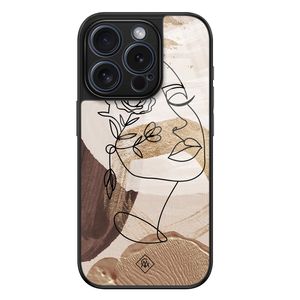 iPhone 15 Pro glazen hardcase - Abstract gezicht bruin