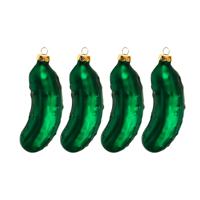 Kersthangers - augurken - 4x stuks - glas - 9 cm - kerstboomversiering - kerstornamenten