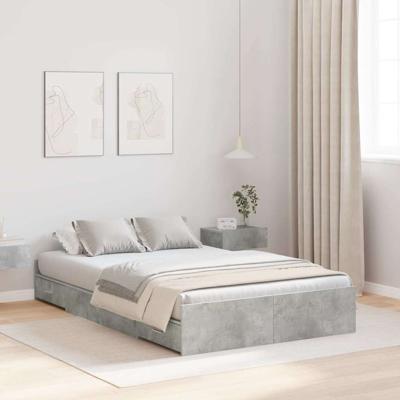Opbergbedframe met lade Betongrijs 120 x 200 cm Bewerkt hout