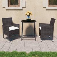 3-delige Bistroset poly rattan en gehard glas bruin