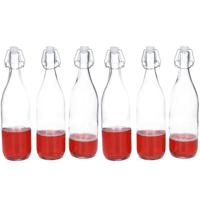 Beugelfles/weckfles set van 6x - transparant - 1 liter - 32 cm - karaf - waterfles met beugeldop