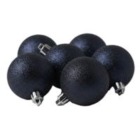 Kerstballen - 6x st - donkerblauw - glitters - 6 cm - kunststof - kerstversiering