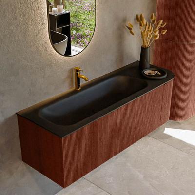 Badmeubel Mondiaz Kurve | 135 cm cm | Meubelkleur Ruby | Wastafelkleur Urban | Solid surface | Wasbak links zijde spoelbak | 1 kraangat