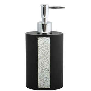 Zeeppompje/zeepdispenser Luanda - kunststeen - zwart/zilver glitters - 8 x 18 cm - 250 ml