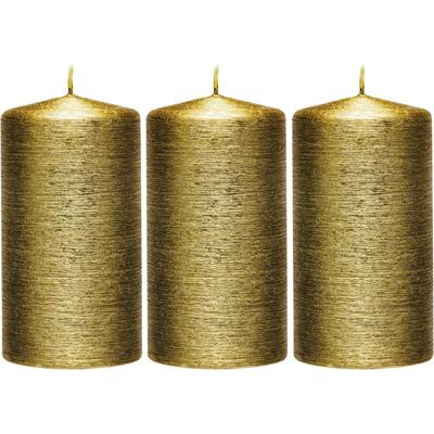Cilinderkaars/stompkaars - 3x - goud - 7 x 13 cm - 25 branduren - sfeerkaarsen - kaarsen