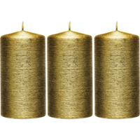 Cilinderkaars/stompkaars - 3x - goud - 7 x 13 cm - 25 branduren - sfeerkaarsen - kaarsen