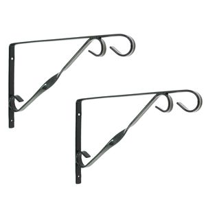 2x stuks muurhaken donkergrijs 18.5 x 30 cm - verzinkt staal - plantenhaak hanging basket haak