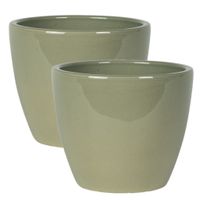 2x stuks plantenpot/bloempot in een strakke Scandinavische look mosgroen Dia 18 cm en Hoogte 16 cm