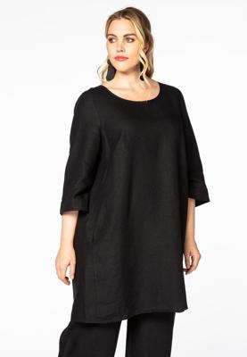 Yoek Tuniek-blouse A-lijn linnen | Zwart | Maat 46/48