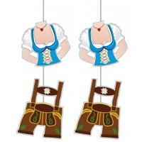 Hangdecoratie lederhosen Oktoberfest - 2x - 70 x 23 cm - Bierfeest feestartikelen - Versiering