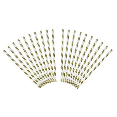 Gestreepte rietjes van papier - goud/wit - 40x stuks - Verjaardag party drinkrietjes