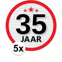 5x 35 Jaar leeftijd stickers rond 15 cm verjaardag versiering - thumbnail