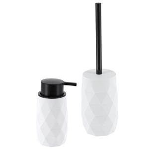 Toilet accessoire set - wc borstel en zeeppomp Diamond - wit - kunststof