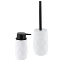 Toilet accessoire set - wc borstel en zeeppomp Diamond - wit - kunststof